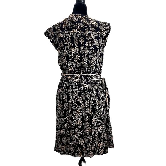 Anthropologie Maeve Black Safari Elephant Print Wrap Dress Size Medium - Picture 5 of 11